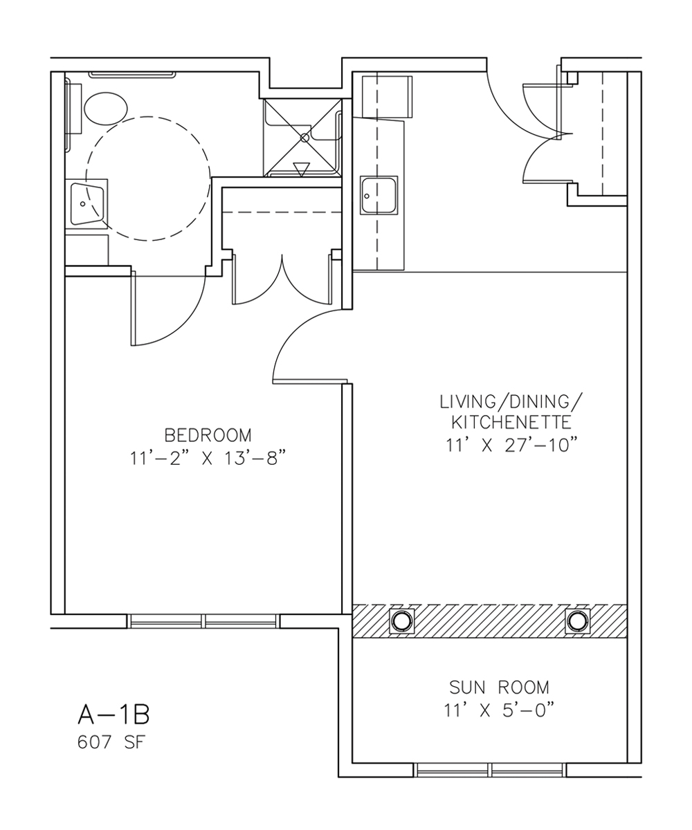 A-1B - One Bedroom - 607 sf