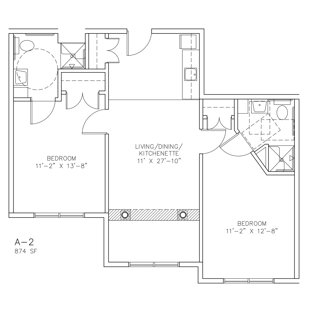 A-2 - Two Bedroom - 874 sf