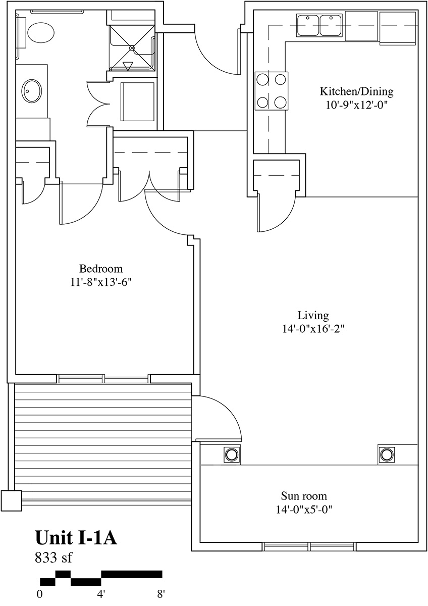 The Elms Deluxe – One Bedroom 833 sf