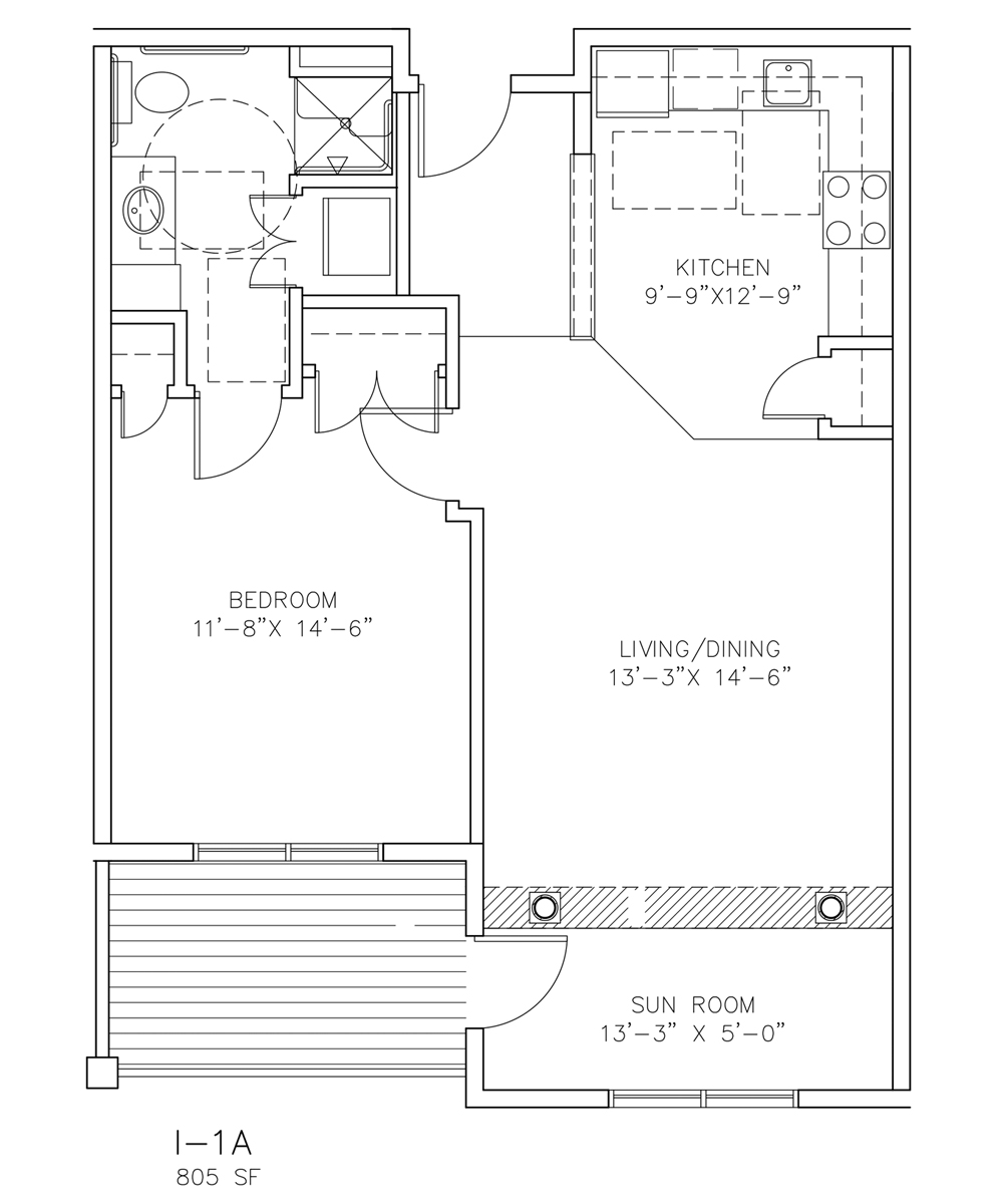 I-1A - One Bedroom - 805 sf