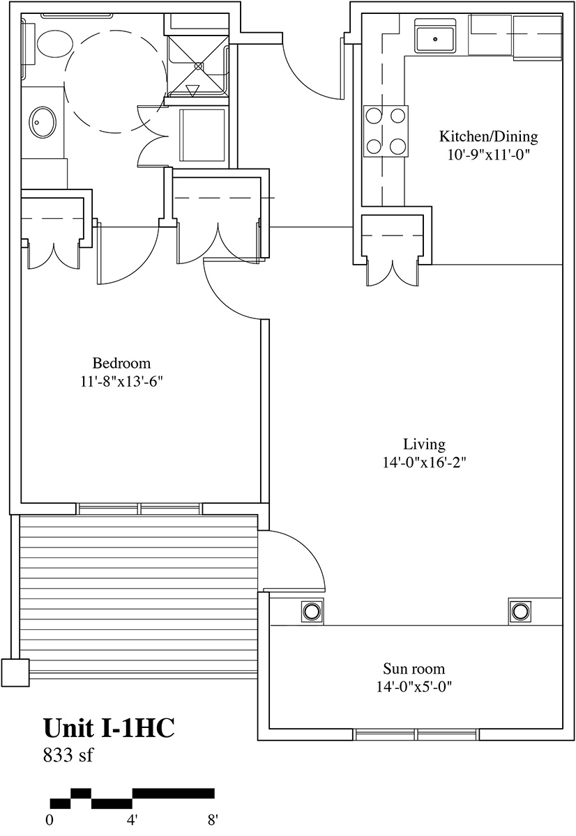 The Elms Deluxe – One Bedroom 833 sf