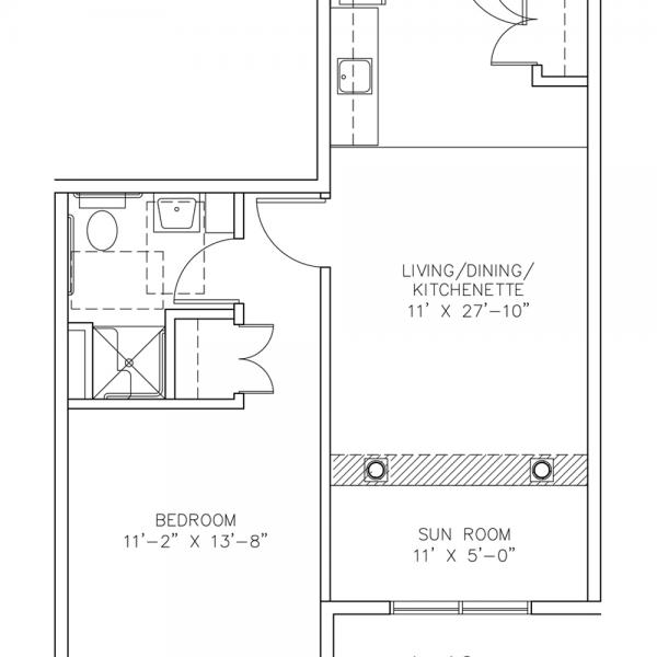 A-1C - One Bedroom - 607 sf